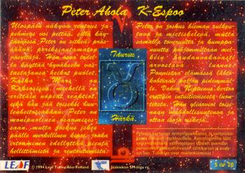 1994-95 Leaf Sisu SM-Liiga (Finnish) - Horoscopes #5 Peter Ahola Back