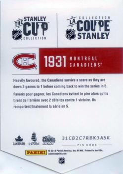 2012 Panini Molson Stanley Cup Collection #NNO 1931 Back
