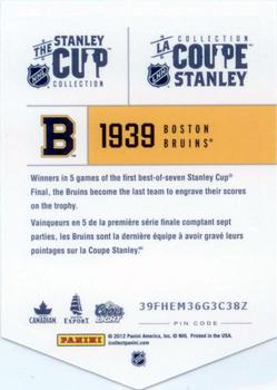2012 Panini Molson Stanley Cup Collection #NNO 1939 Back