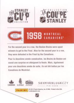 2012 Panini Molson Stanley Cup Collection #NNO 1958 Back