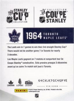 2012 Panini Molson Stanley Cup Collection #NNO 1964 Back