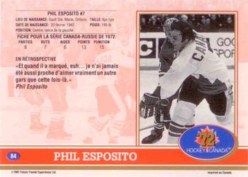 1991-92 Future Trends Canada ’72 French #84 Phil Esposito Back