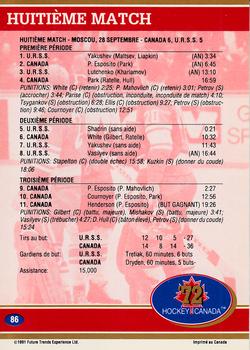 1991-92 Future Trends Canada ’72 French #86 La paix / Huitième match Back