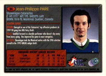 1998 Bowman CHL #94 Jean-Philippe Pare Back