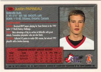 1998 Bowman CHL #149 Justin Papineau Back