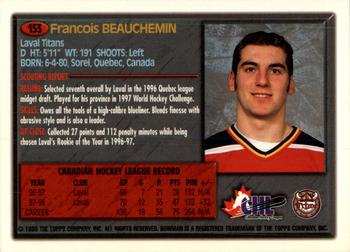 1998 Bowman CHL #153 Francois Beauchemin Back
