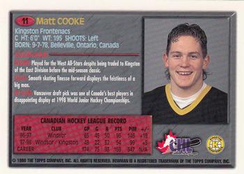 1998 Bowman CHL - OPC International #11 Matt Cooke Back