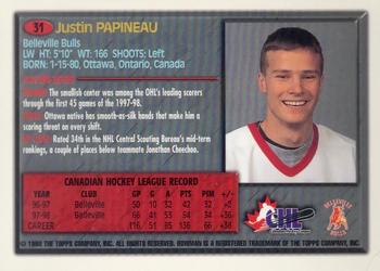 1998 Bowman CHL - OPC International #31 Justin Papineau Back