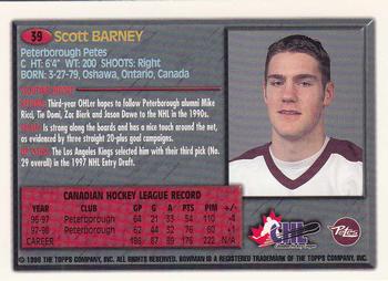 1998 Bowman CHL - OPC International #39 Scott Barney Back