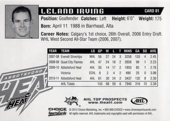 2011-12 Choice AHL Top Prospects #1 Leland Irving Back
