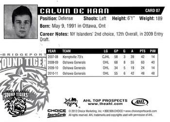2011-12 Choice AHL Top Prospects #7 Calvin de Haan Back
