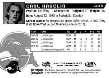 2011-12 Choice AHL Top Prospects #11 Carl Hagelin Back