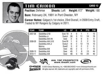 2011-12 Choice AHL Top Prospects #12 Tim Erixon Back