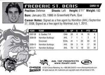 2011-12 Choice AHL Top Prospects #16 Frédéric St-Denis Back