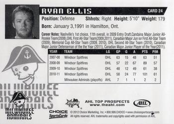 2011-12 Choice AHL Top Prospects #24 Ryan Ellis Back