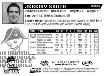 2011-12 Choice AHL Top Prospects #25 Jeremy Smith Back