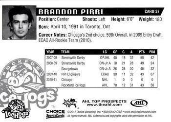 2011-12 Choice AHL Top Prospects #37 Brandon Pirri Back
