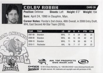 2011-12 Choice AHL Top Prospects #39 Colby Robak Back