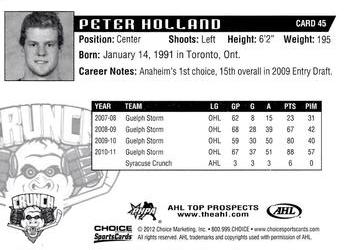2011-12 Choice AHL Top Prospects #45 Peter Holland Back