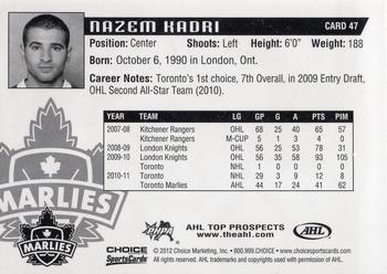 2011-12 Choice AHL Top Prospects #47 Nazem Kadri Back