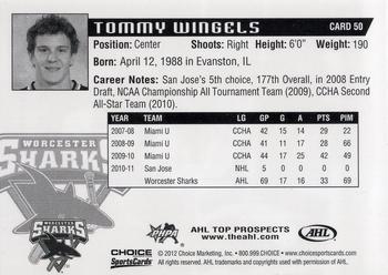 2011-12 Choice AHL Top Prospects #50 Tommy Wingels Back