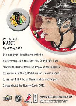 2012 Upper Deck National Hockey Card Day USA #8 Patrick Kane Back