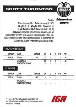 1991-92 IGA Edmonton Oilers #NNO Scott Thornton Back