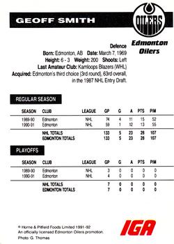 1991-92 IGA Edmonton Oilers #NNO Geoff Smith Back