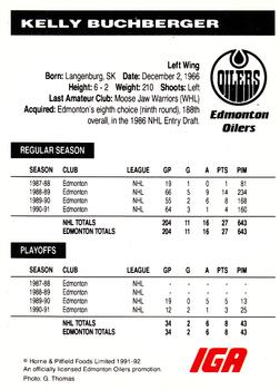 1991-92 IGA Edmonton Oilers #NNO Kelly Buchberger Back