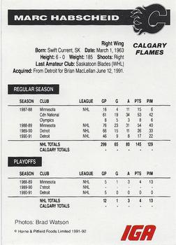 1991-92 IGA Calgary Flames #NNO Marc Habscheid Back