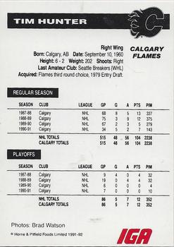 1991-92 IGA Calgary Flames #NNO Tim Hunter Back