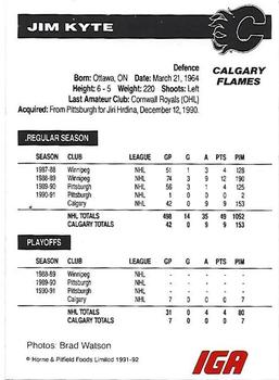 1991-92 IGA Calgary Flames #NNO Jim Kyte Back