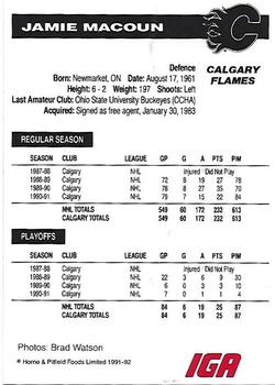 1991-92 IGA Calgary Flames #NNO Jamie Macoun Back