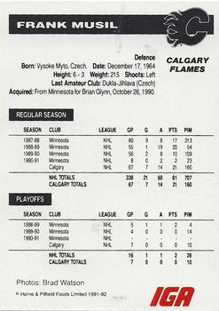 1991-92 IGA Calgary Flames #NNO Frank Musil Back