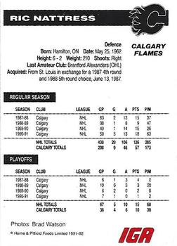 1991-92 IGA Calgary Flames #NNO Ric Nattress Back