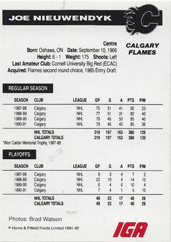 1991-92 IGA Calgary Flames #NNO Joe Nieuwendyk Back