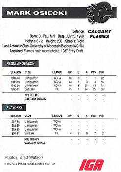 1991-92 IGA Calgary Flames #NNO Mark Osiecki Back