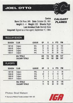 1991-92 IGA Calgary Flames #NNO Joel Otto Back