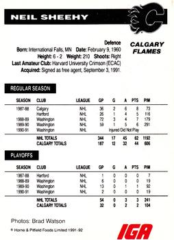 1991-92 IGA Calgary Flames #NNO Neil Sheehy Back
