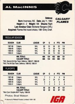 1991-92 IGA Calgary Flames #NNO Al MacInnis Back