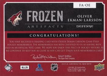 2013-14 Upper Deck Artifacts - Frozen Artifacts Stick Tapes Red #FA-OE Oliver Ekman-Larsson Back