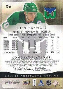 2013-14 Upper Deck Artifacts - Jersey / Patch Emerald #86 Ron Francis Back