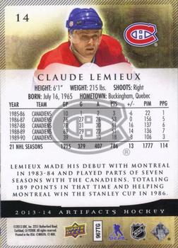 2013-14 Upper Deck Artifacts - Ruby #14 Claude Lemieux Back