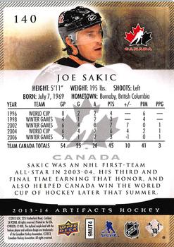 2013-14 Upper Deck Artifacts - Sapphire #140 Joe Sakic Back