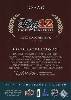 2013-14 Upper Deck Artifacts - Top 12 Rookie Signatures #RS-AG Alex Galchenyuk Back