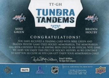 2013-14 Upper Deck Artifacts - Tundra Tandems Blue Dual Jersey #TT-GH Mike Green / Braden Holtby Back