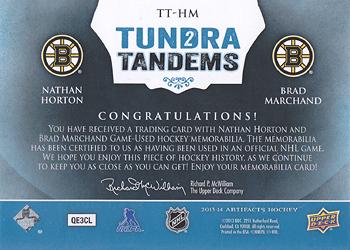 2013-14 Upper Deck Artifacts - Tundra Tandems Blue Dual Jersey #TT-HM Nathan Horton / Brad Marchand Back