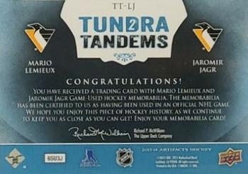2013-14 Upper Deck Artifacts - Tundra Tandems Blue Dual Jersey #TT-LJ Mario Lemieux / Jaromir Jagr Back