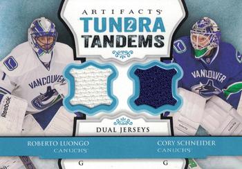 2013-14 Upper Deck Artifacts - Tundra Tandems Blue Dual Jersey #TT-LS Roberto Luongo / Cory Schneider Front