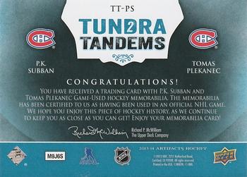 2013-14 Upper Deck Artifacts - Tundra Tandems Blue Dual Jersey #TT-PS P.K. Subban / Tomas Plekanec Back